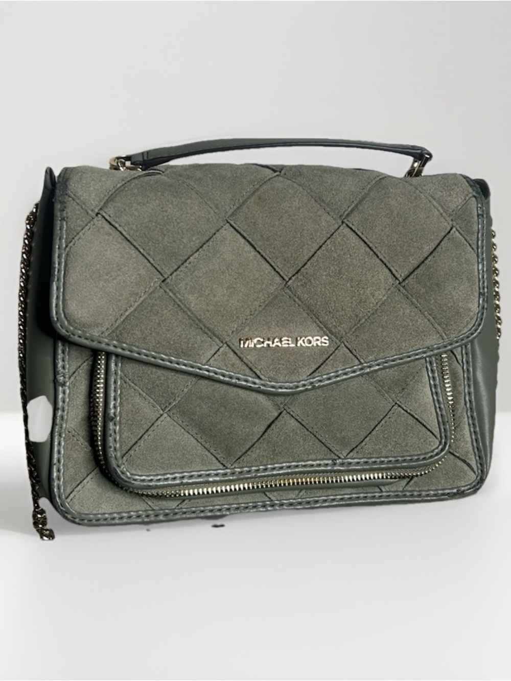 Michael Kors Quilted Olive Green Suede Top-Handle Shoulder Bag